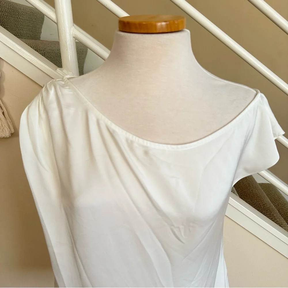 Ramy Brook Lilianna One Shoulder Silky Polyester Blouse Cream Off White XL NWT